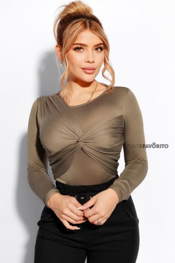 Blusa para dama de manga larga con nudo al frente