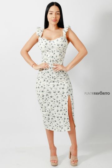 Vestido largo de flores con abertura en la pierna