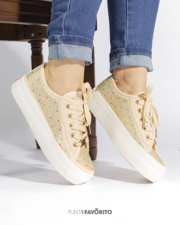 Tennis Crema con detalles en Dorado