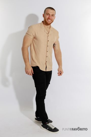 Camisa abotonada de manga corta - Beige