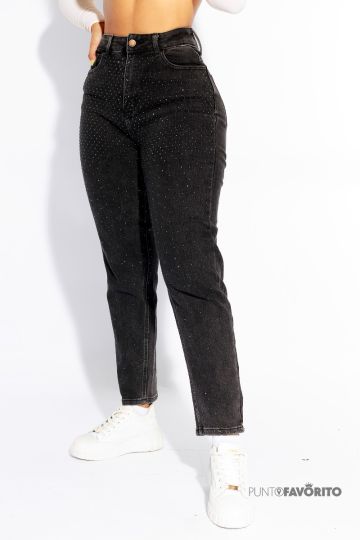 Pantalon de dama con perlitas-NEGRO