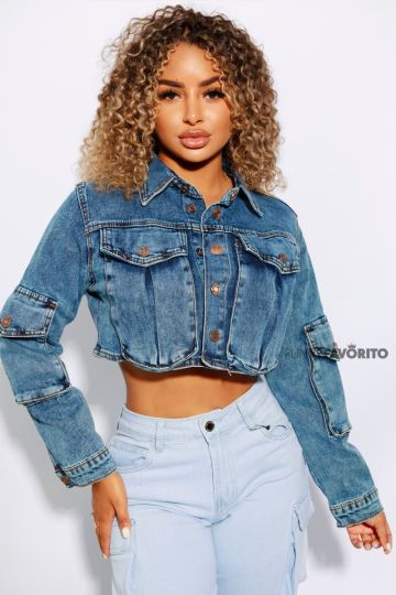 Jacket para dama corta con bolsas en las mangas