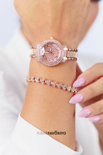 RELOJ CON PULSERA ORO ROSA