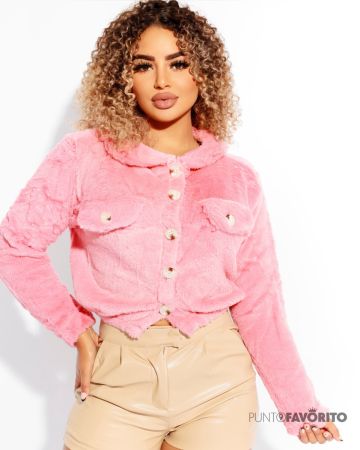 Sueter de peluche para dama con botones